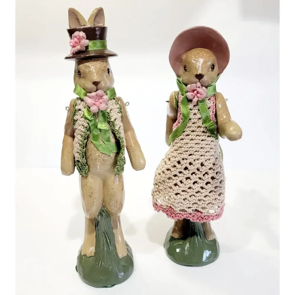 Katherines Collection Wayne Kleski Pair Mr and Mrs Bunny Rabbit Figurines Rare